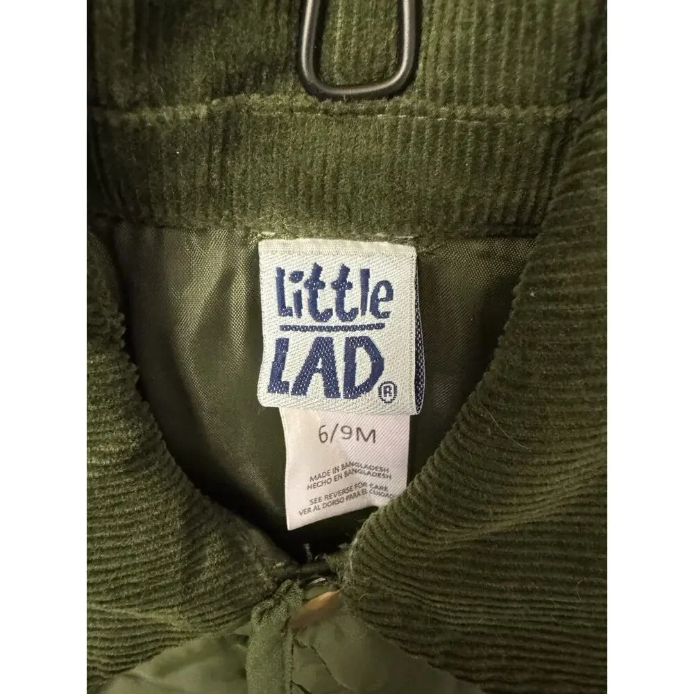 Little LAD Boys Quilted Jacket Green 6-9 Months Corduroy Collar Lined